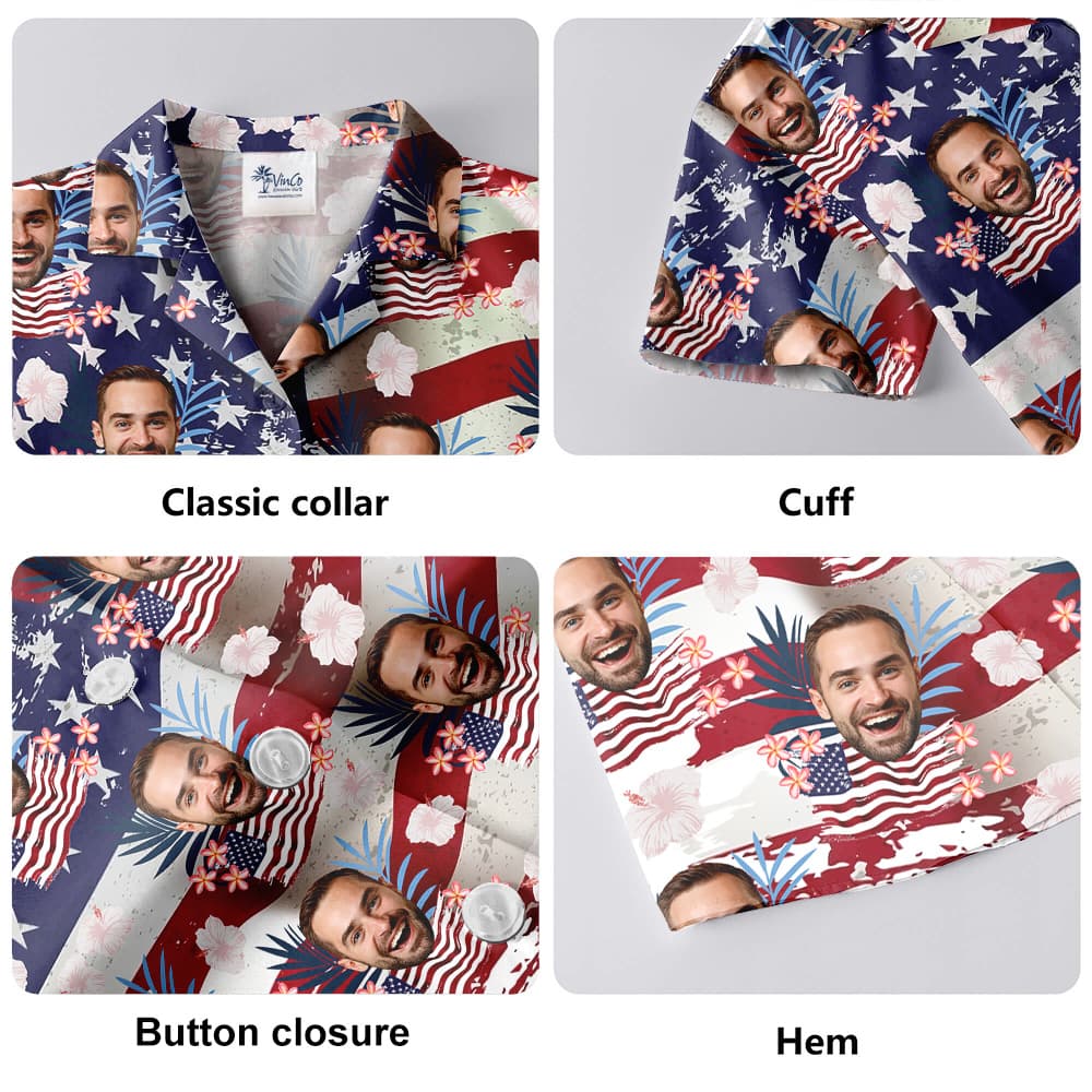 Custom Face American Flag Patriotic Hawaiian Shirt