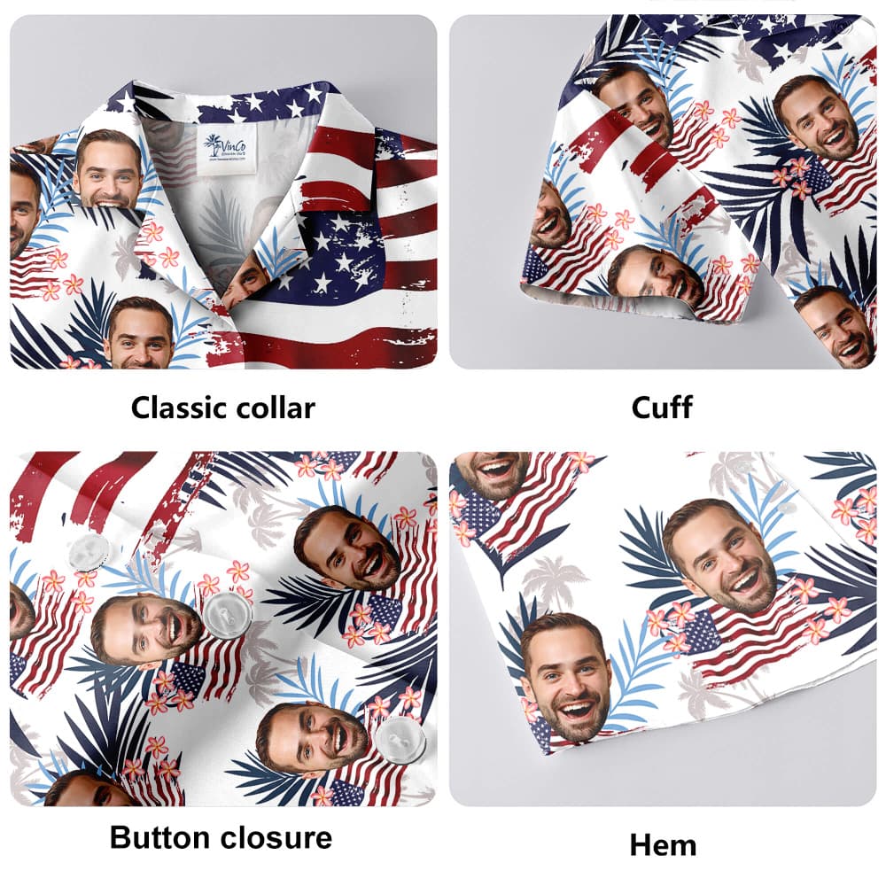 Custom Face American Flag Tropical Patriotic Hawaiian Men's Shirt