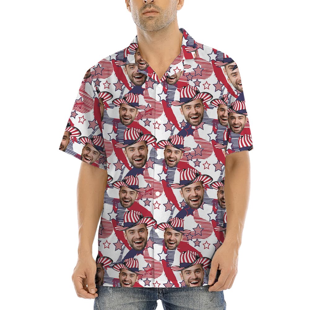 Custom Face Patriot American Cowboy Hat Hawaiian Shirt (2)