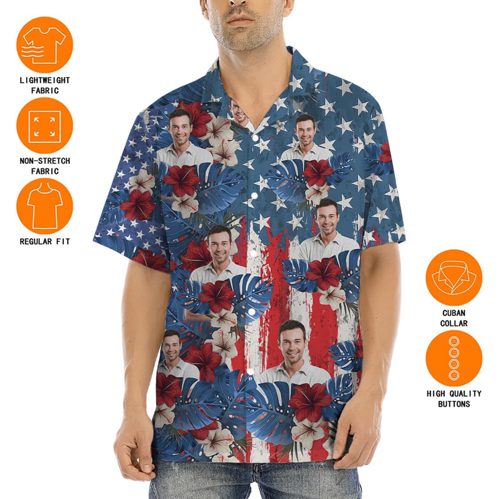 Custom Face Patriotic Hibiscus Hawaiian Shirt