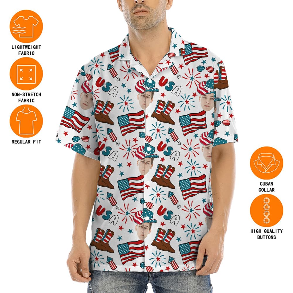 Custom Face With American Cowboy Hat Hawaiian Shirt