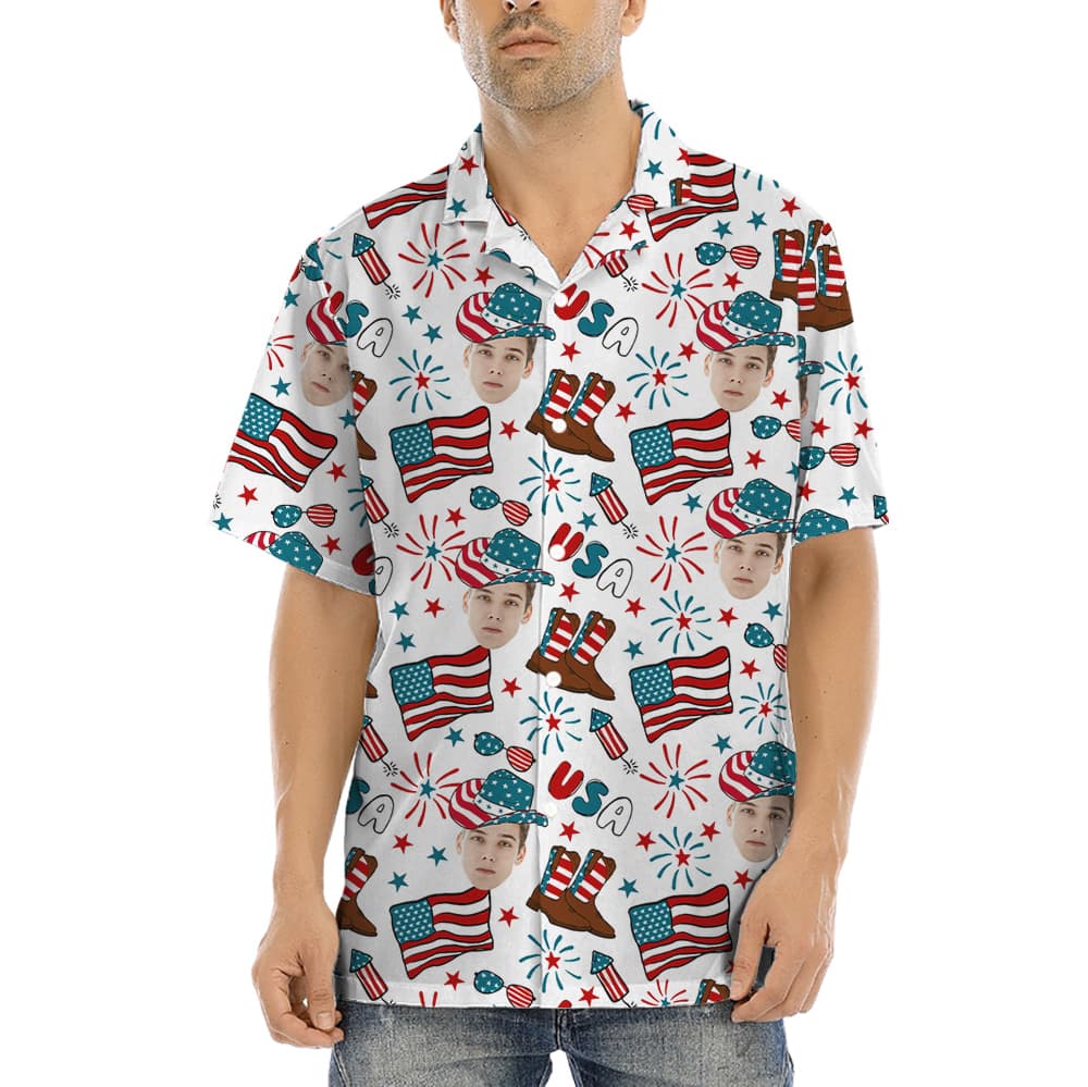 Custom Face With American Cowboy Hat Hawaiian Shirt (2)