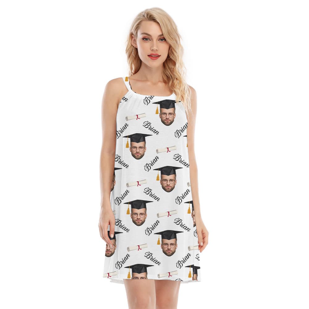 Custom Face Women's Cami Dress With Graduation Theme1