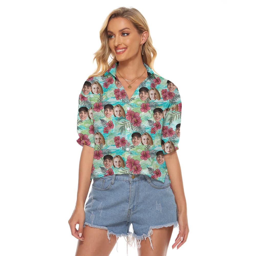 Custom Face Women’s Crop Top With Vintage Floral Print7