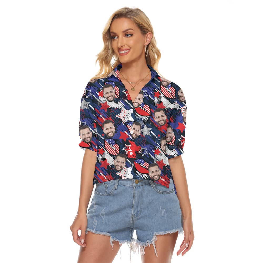 Custom Face Women's Cropped Shirt Theme 4th Of July