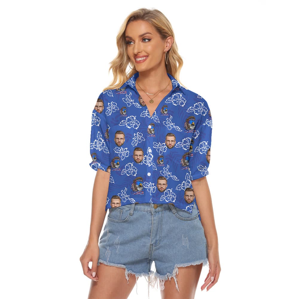 Custom Face Women's Hawaiian Shirts With Eagle Print1
