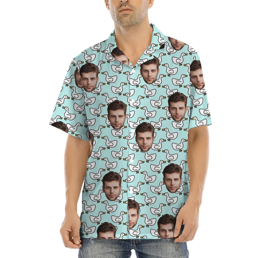 Custom Faces White Duck Hawaiian Shirt For Men1