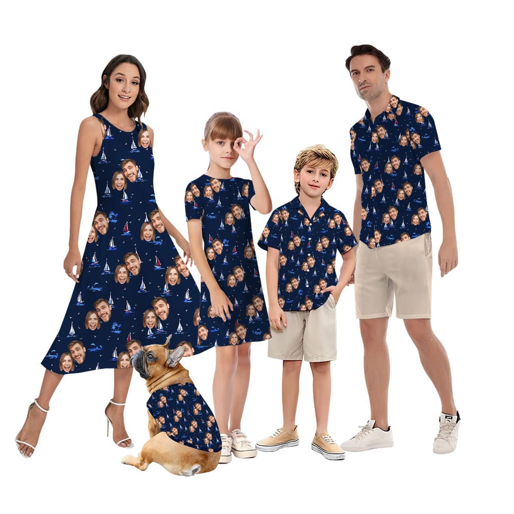 Custom Family Faces Matching Hawaiian Outfit With Ship1