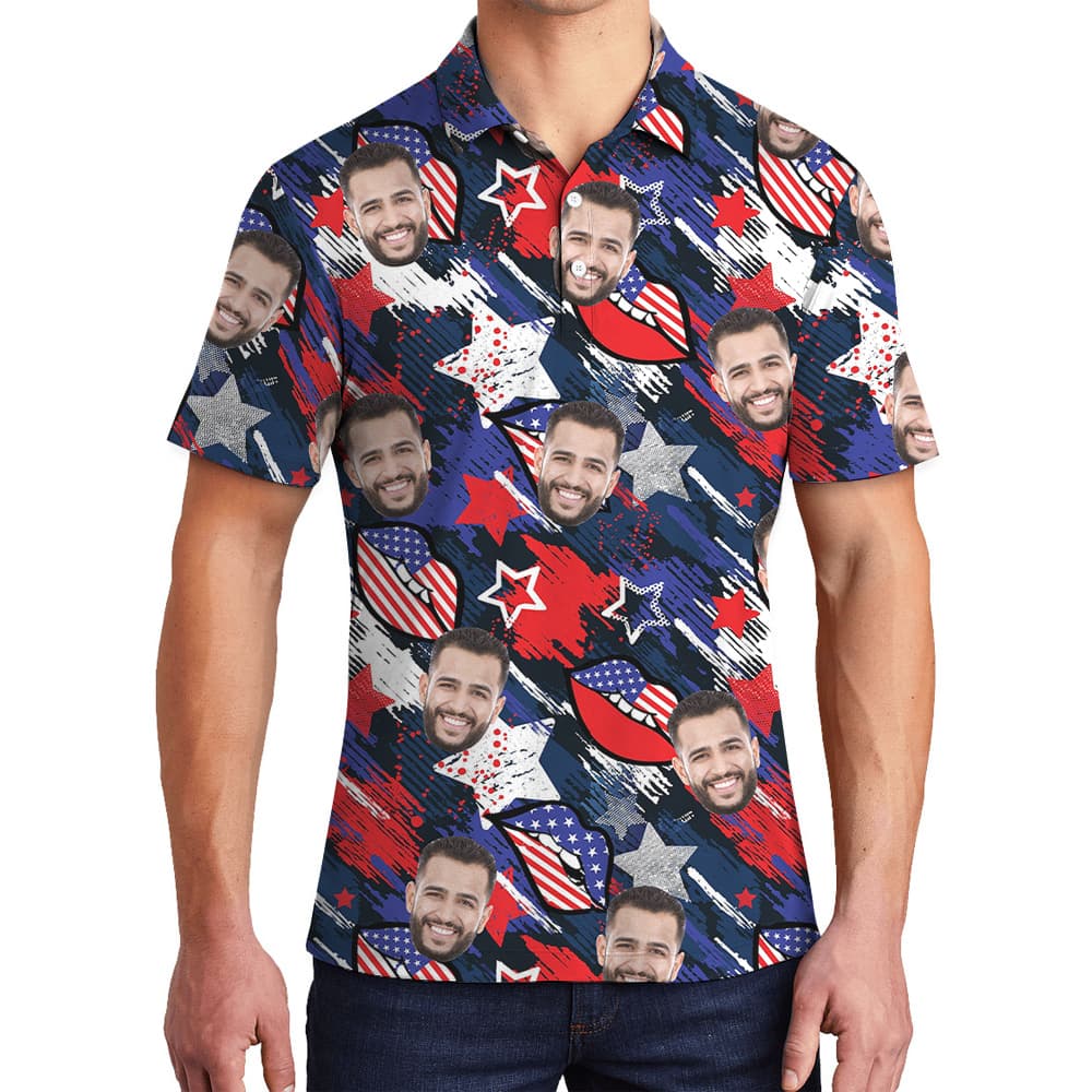 Custom Fourth Of July Hawaiian Polo Shirt With Multiple Faces