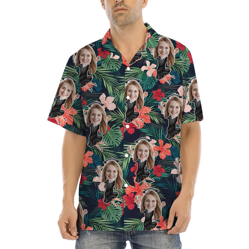 Custom Girl's Face Graduation Button Up Shirt1