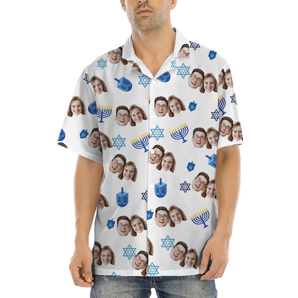 Custom Hanukkah Button Up Shirt With 1-5 Faces