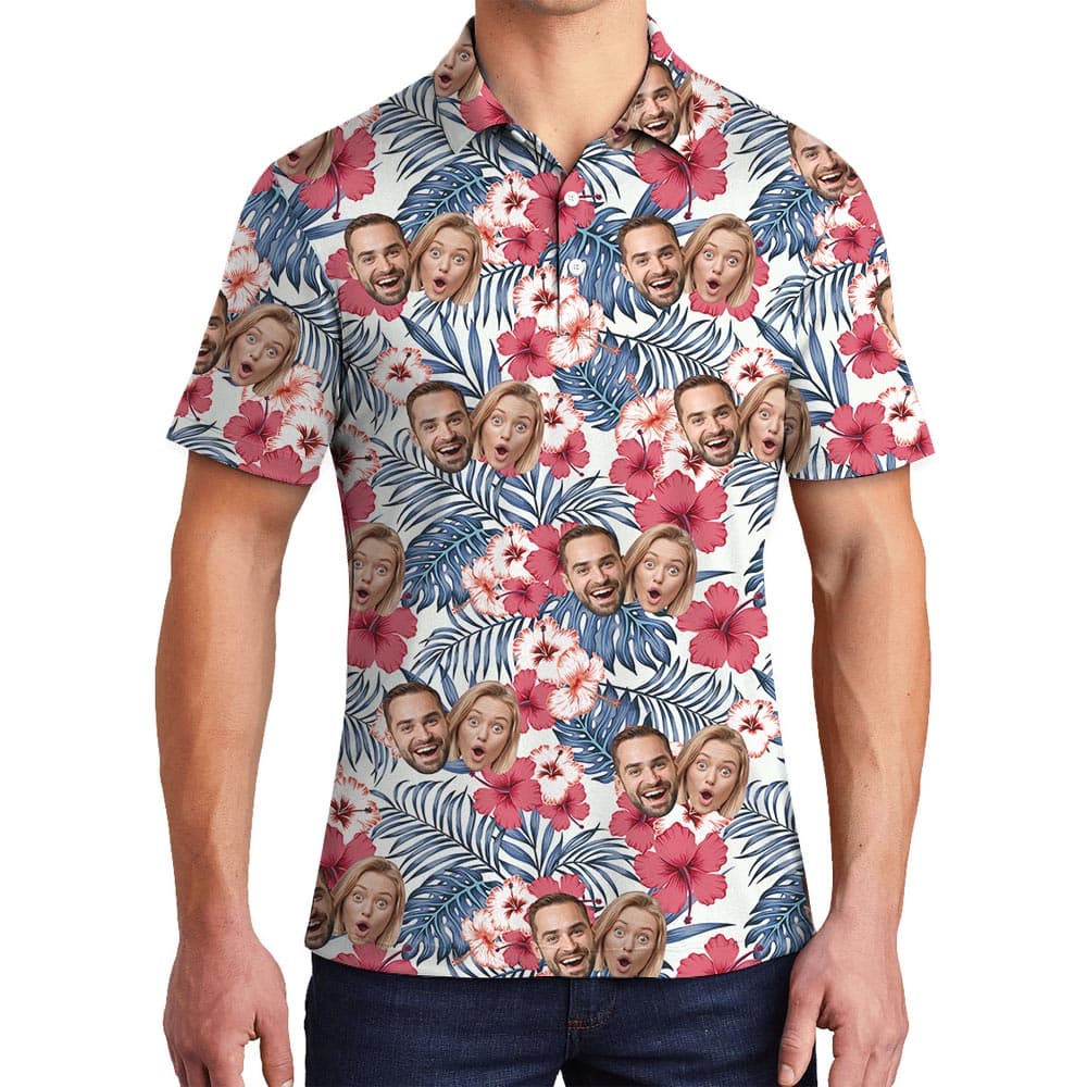 Custom Husband And Wife Photo Tropical Polo Shirt For Men is perfect for summer family trip, or to the golf tour with fun looking
