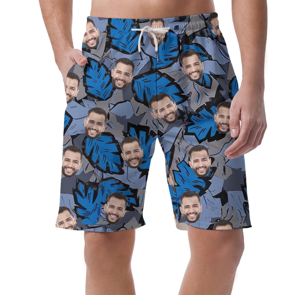 Custom Multiple Face Tropical Blue Men’s Beach Shorts (1)