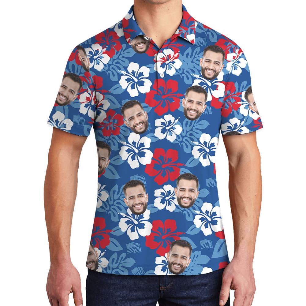 Custom Multiple Hibiscus Blue Men’s Polo Shirt (3)