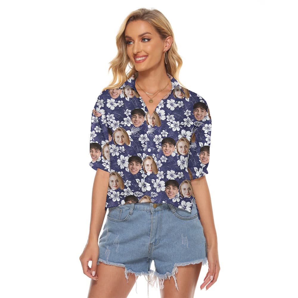 Custom Picture Print Matching Women's Crop Top Navy1