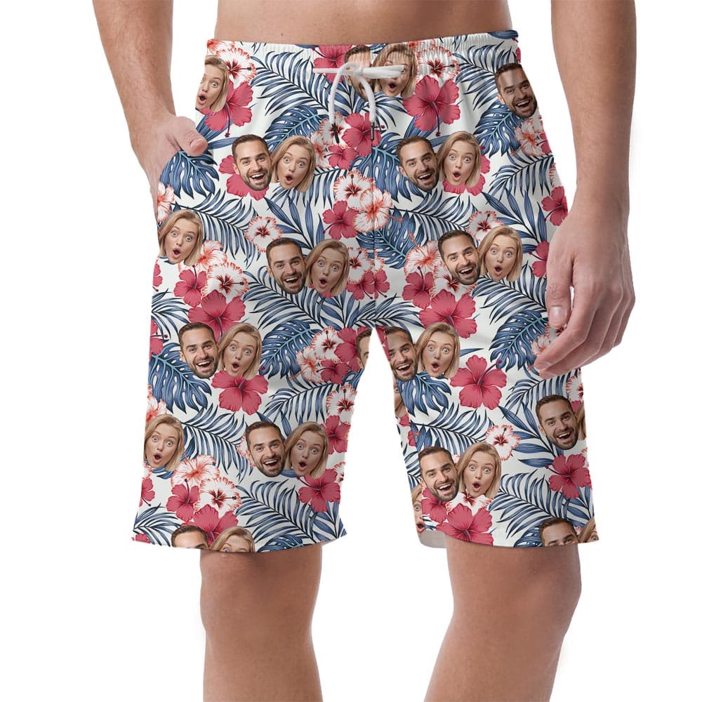 Custom Summer Shorts For Men With Couple Faces On It is loose and comfortable for summer wearing to the beach and parties