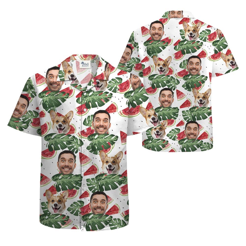 Custom Watermelon Printed Hawaiian Shirts With Your Photo front and back view