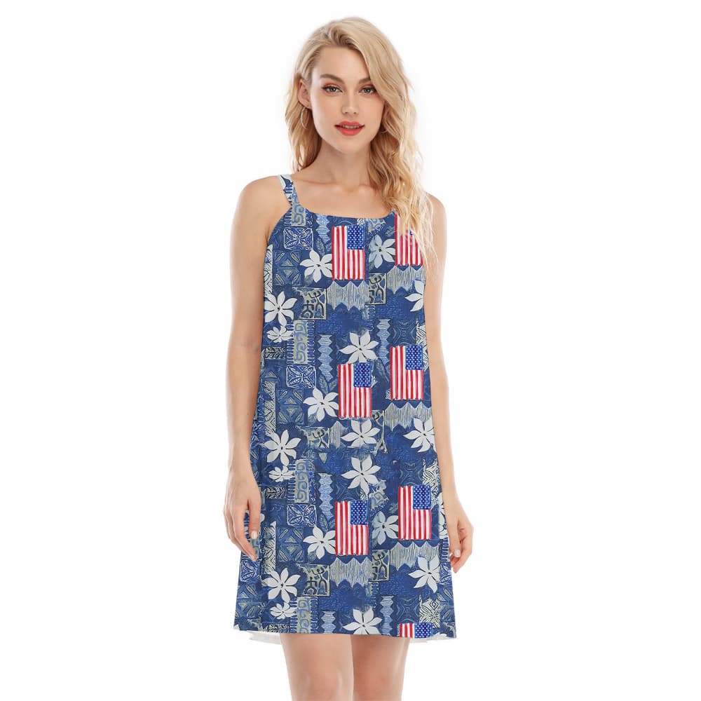 Cute American Flag Vintage Blue Aloha Cami Dress