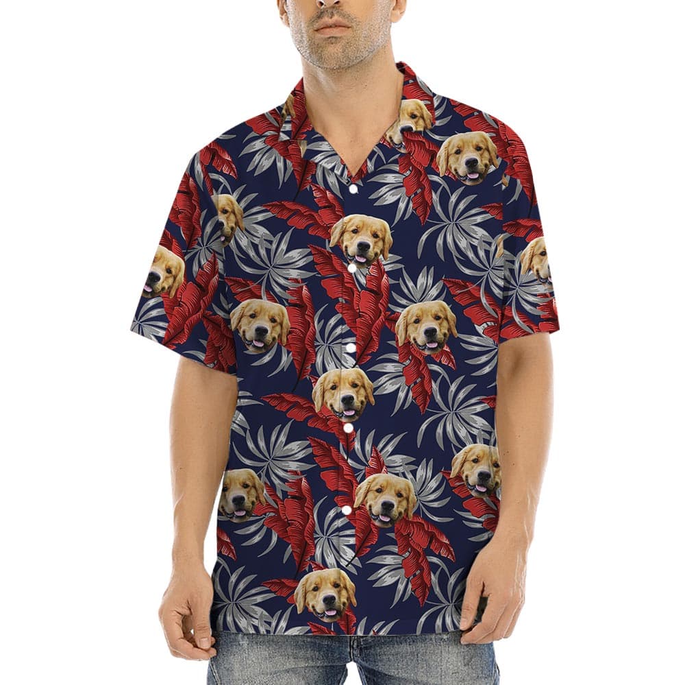 Dog Picture Hawaiian Custom Shirt For Men is a button up shirt style with short sleeves, camp collar and having unique custom face option