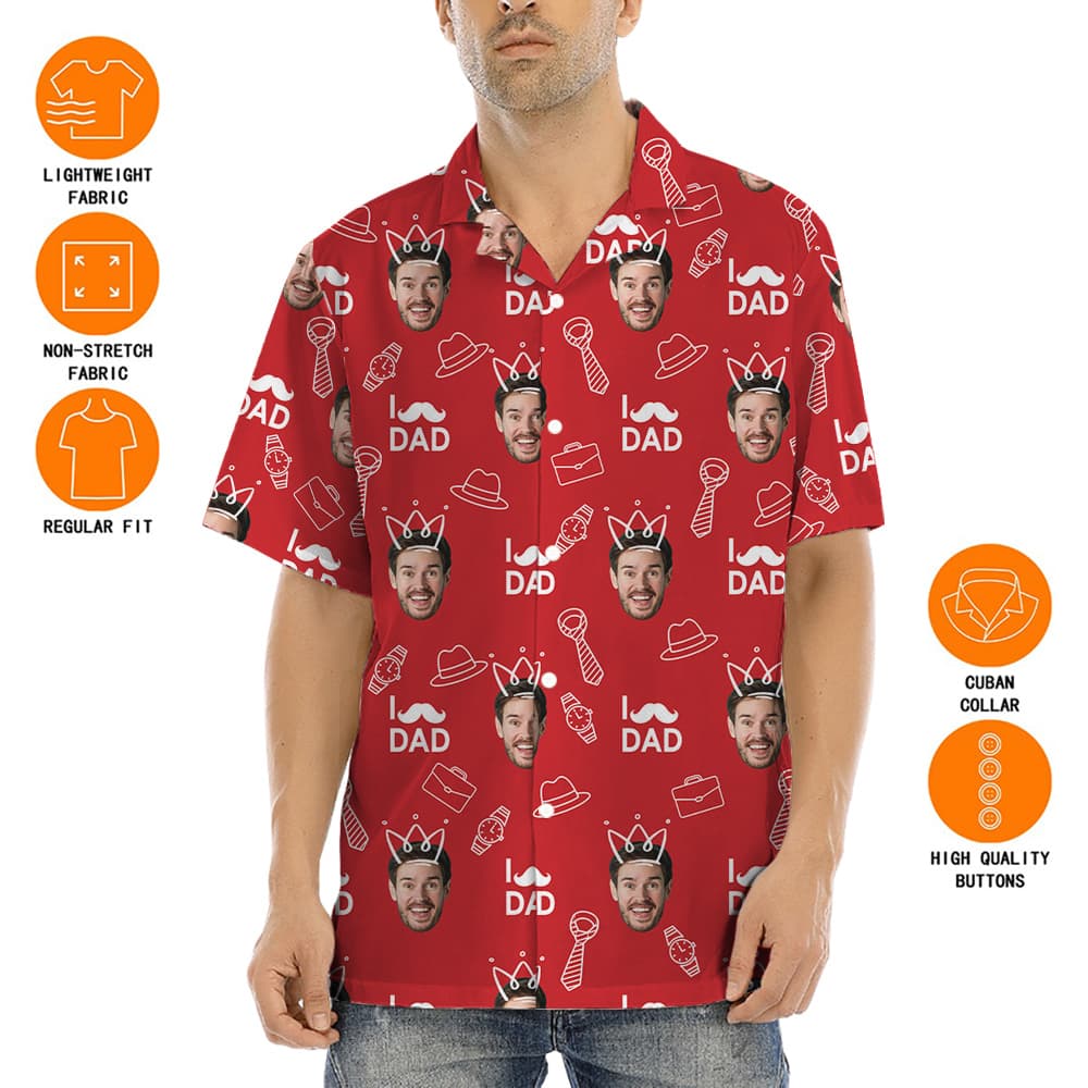 Father's Day Gift Ideas Custom Face Red Hawaiian Shirt