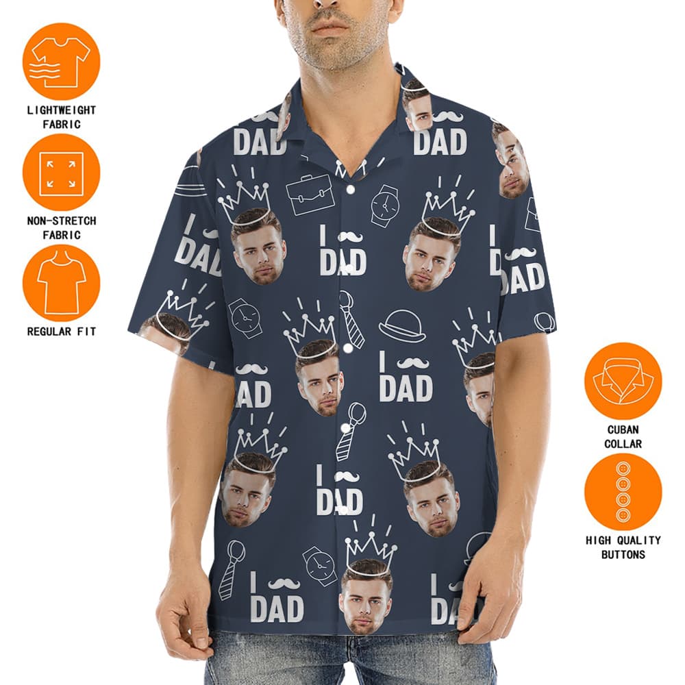 Father's Day Gift Ideas Navy Hawaiian Shirt With Custom Face