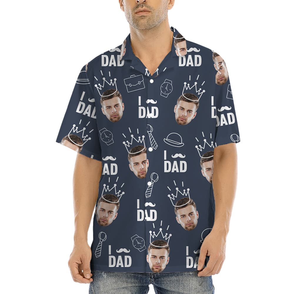 Father’s Day Gift Ideas Navy Hawaiian Shirt With Custom Face (2)