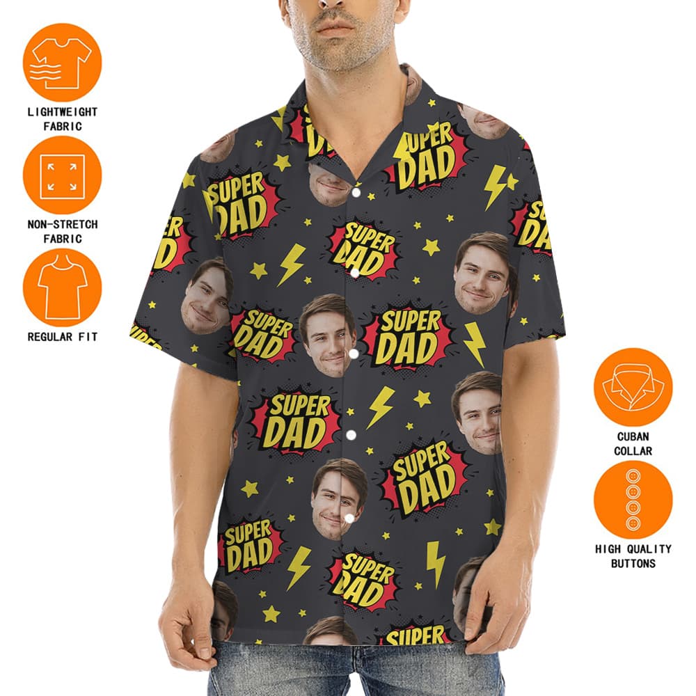 Father's Day Gift Super Dad Custom Face Hawaiian Shirt