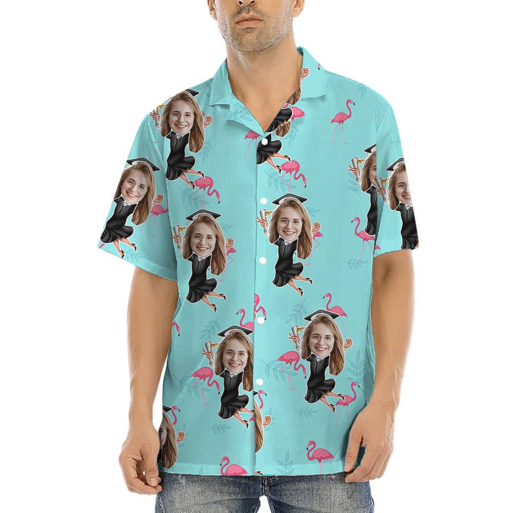 Flamingo And Graduation Hawaiian Shirt With Girl's Face1