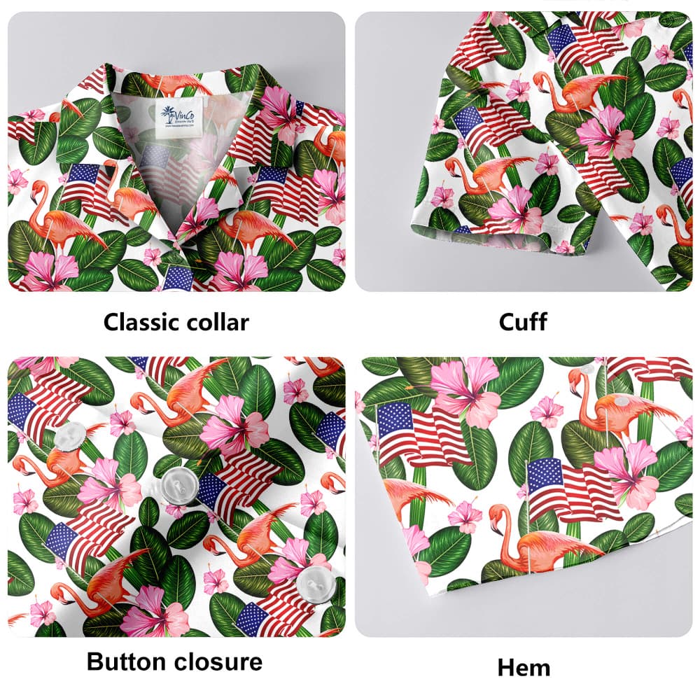 Flamingo With American Flag 4th Of July Tropical Hawaiian Shirt