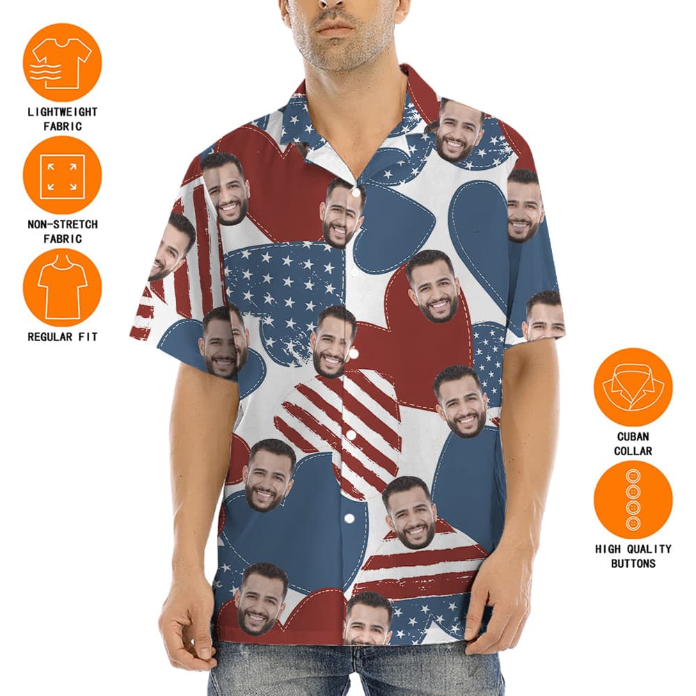 Fourth Of July American Heart Custom Face Hawaiian Shirt