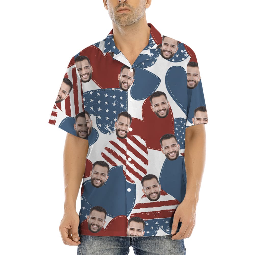 Fourth Of July American Heart Custom Face Hawaiian Shirt (3)