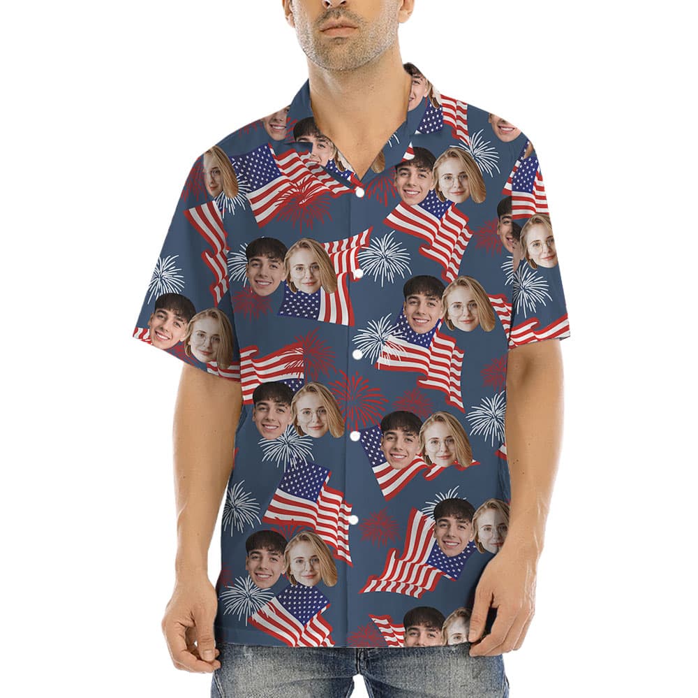 Fourth Of July Button Up Shirt With 1-4 Faces1