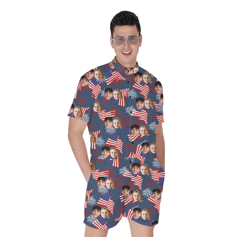 Fourth Of July Male Romper With 1-4 Faces On Them1