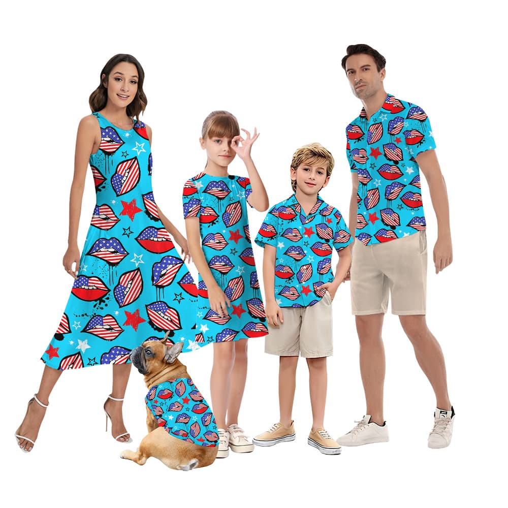 Funny American Lips 4th Of July Family Matching Hawaiian Shirts