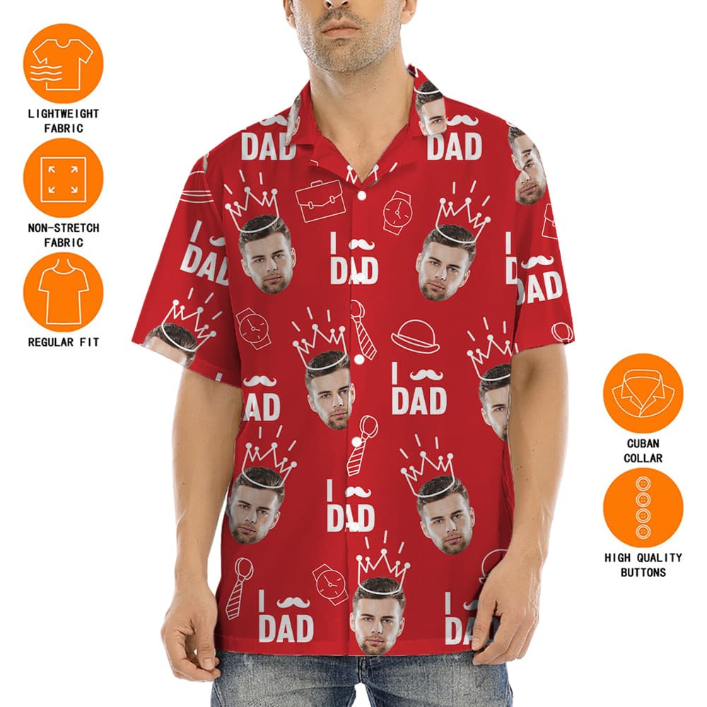 Funny Custom Dad's Face Red Hawaiian Shirt