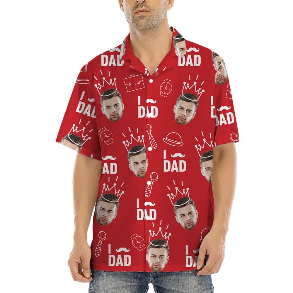 Funny Custom Dad’s Face Red Hawaiian Shirt (2)