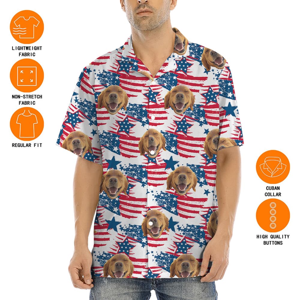 Funny Custom Dog Face 4th Of July Hawaiian Button Up Shirt