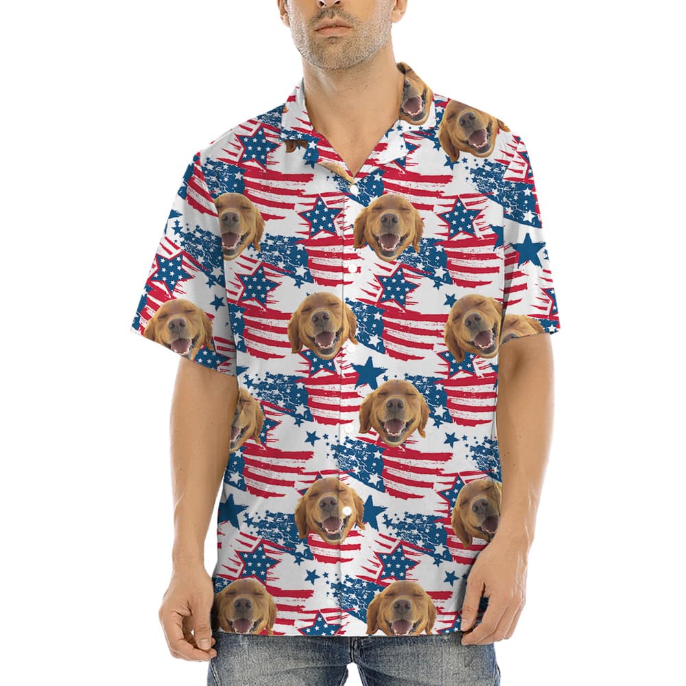 Funny Custom Dog Face 4th Of July Hawaiian Button Up Shirt (2)