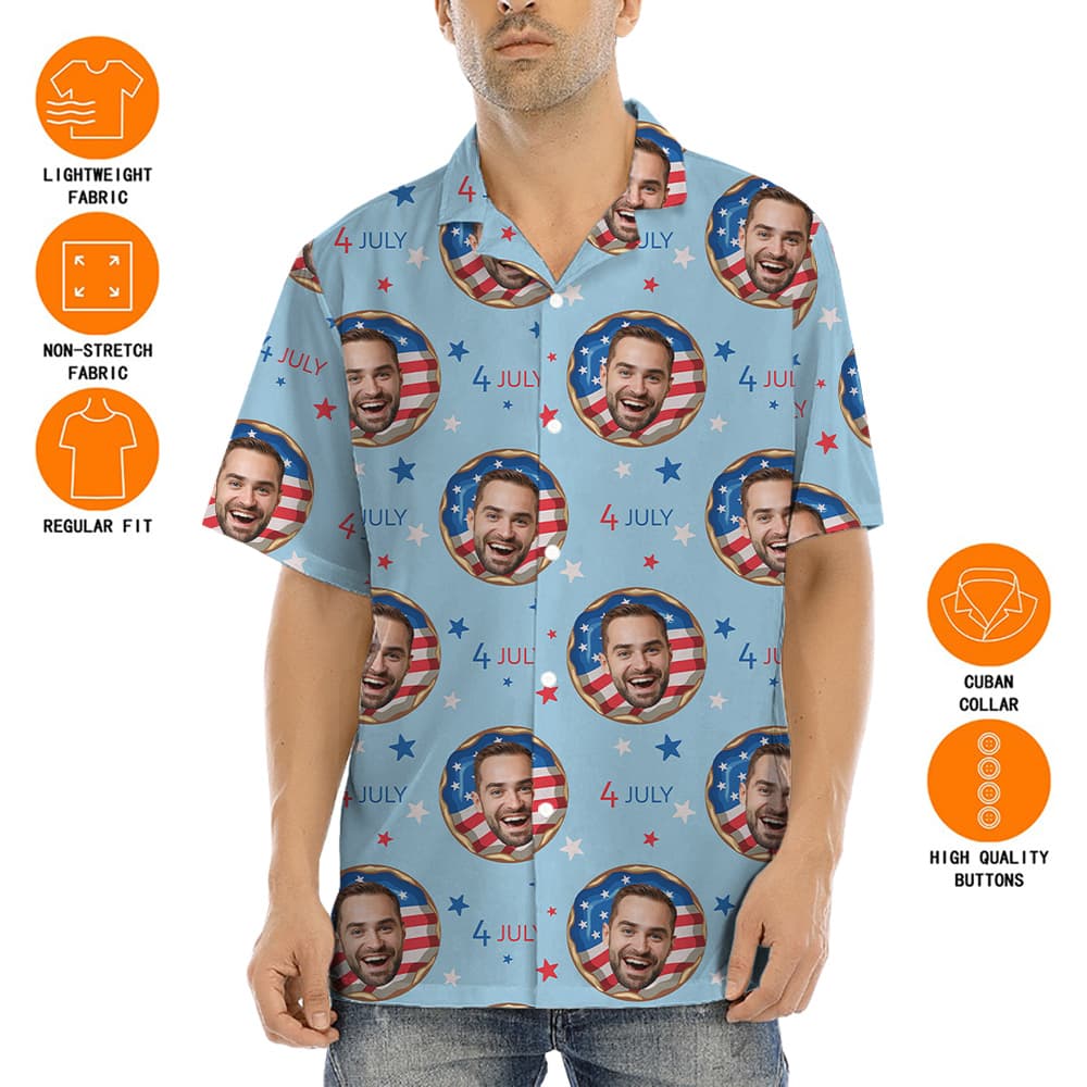 Funny Custom Face American Donut Blue Hawaiian Shirt