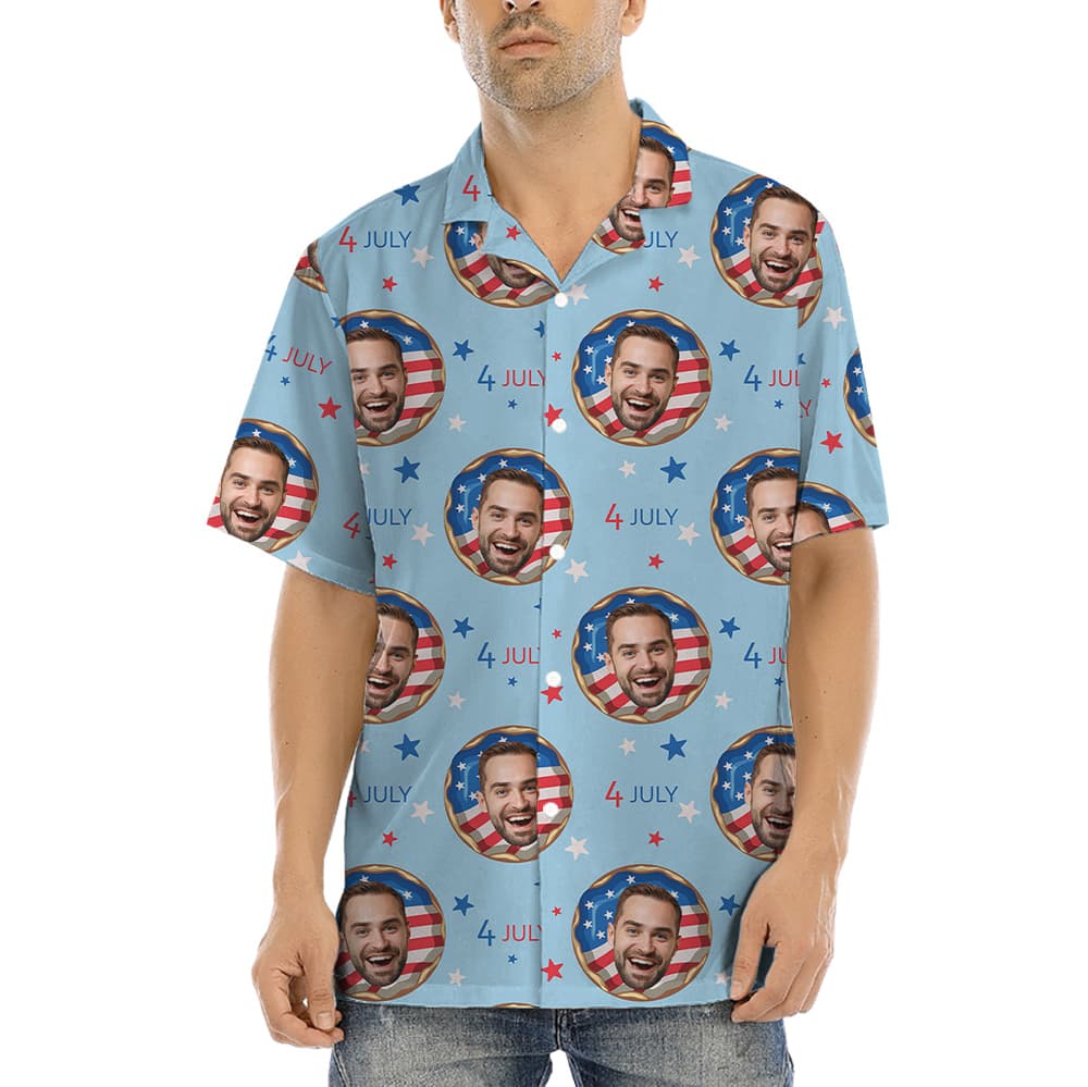 Funny Custom Face American Donut Blue Hawaiian Shirt (4)