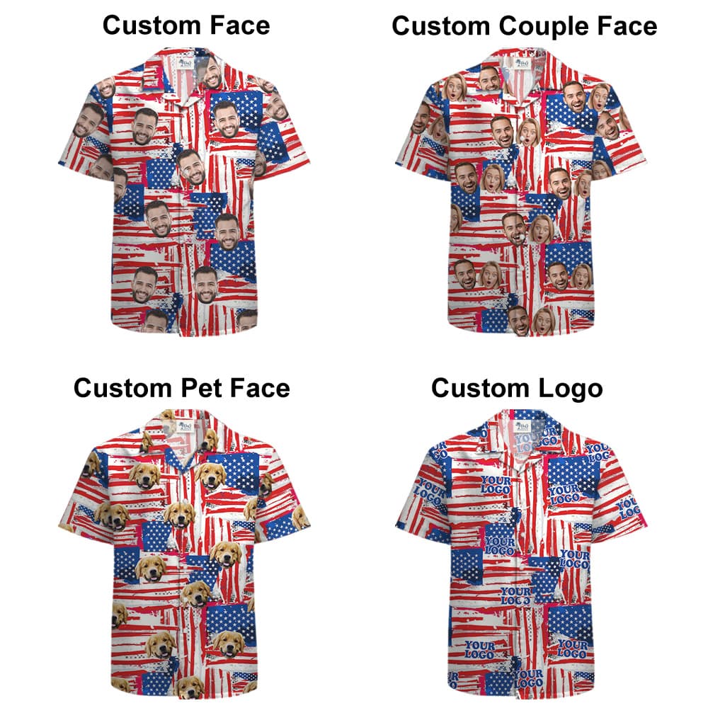 Funny Custom Face American Flag Aloha Shirt