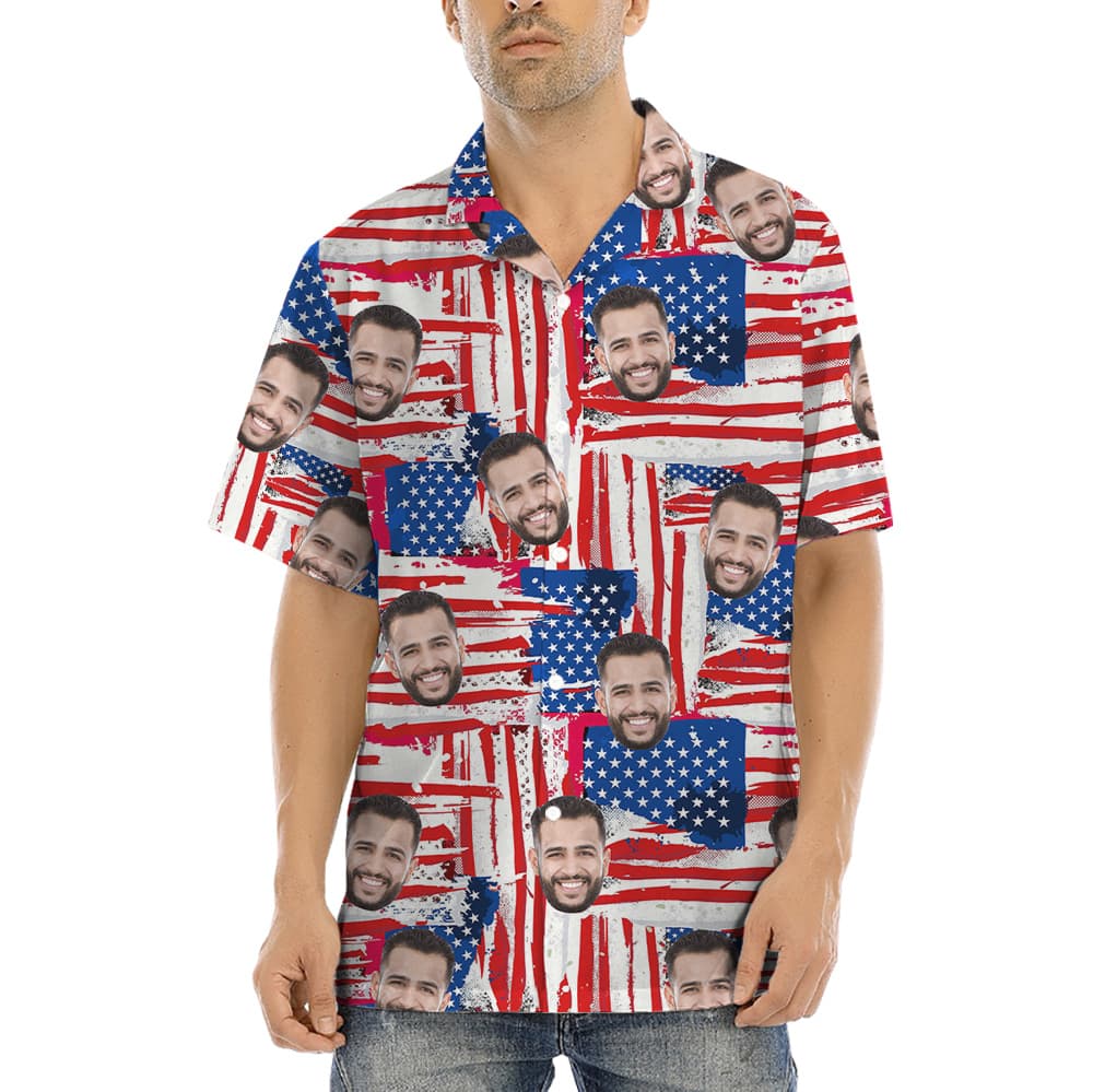 Funny Custom Face American Flag Aloha Shirt (2)