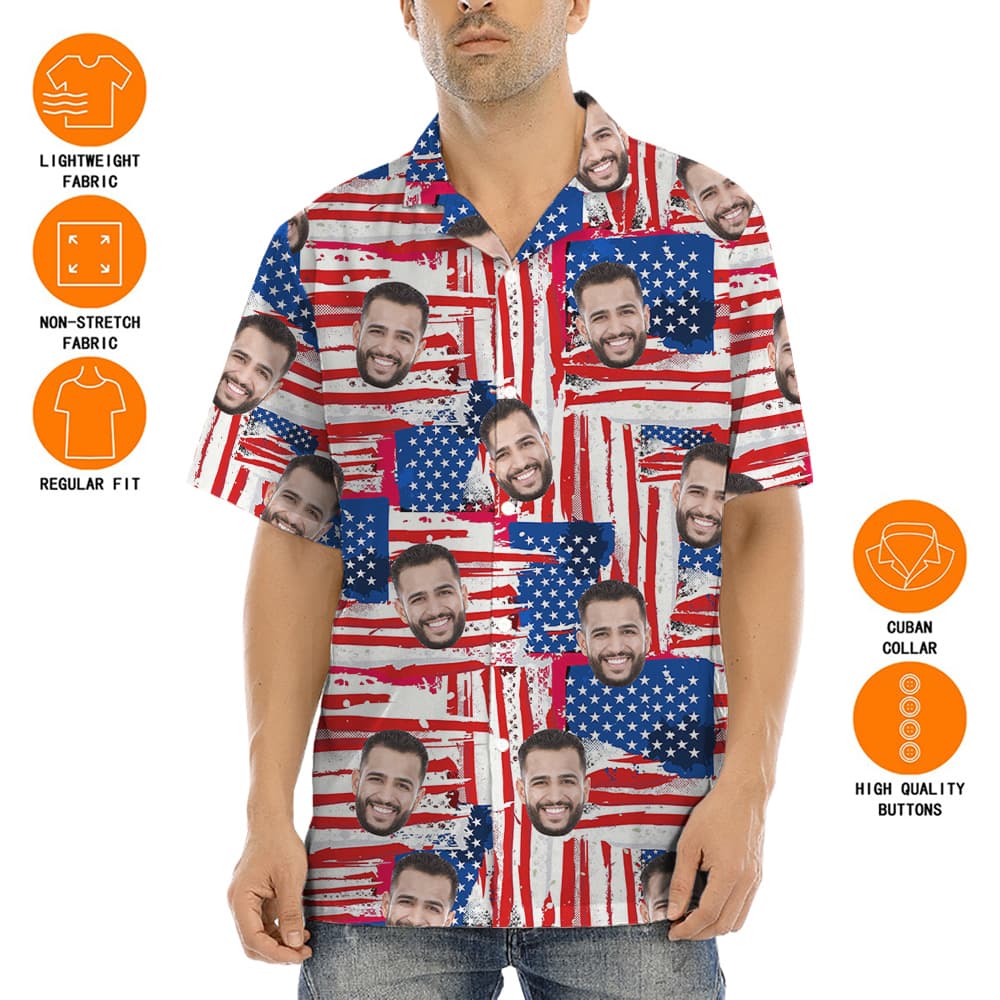 Funny Custom Face American Flag Aloha Shirt