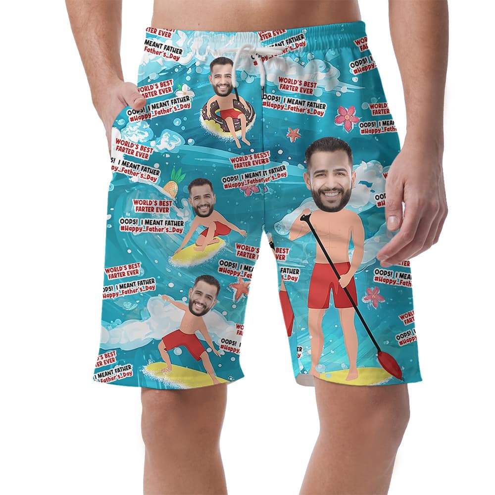 A Beach Short for Men with Custom Face for Father's Day