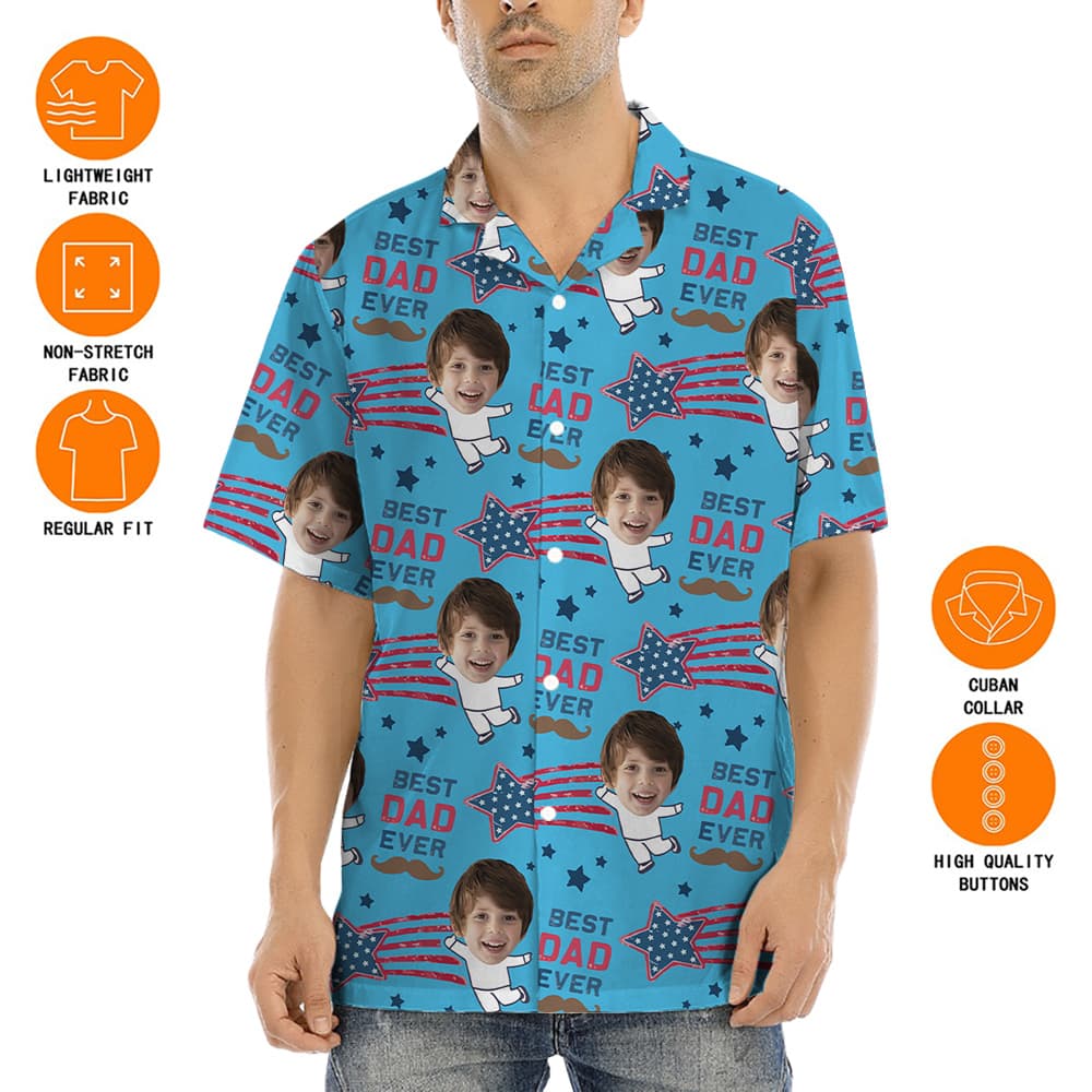 Funny Custom Kids Face Best Dad Ever Hawaiian Shirt