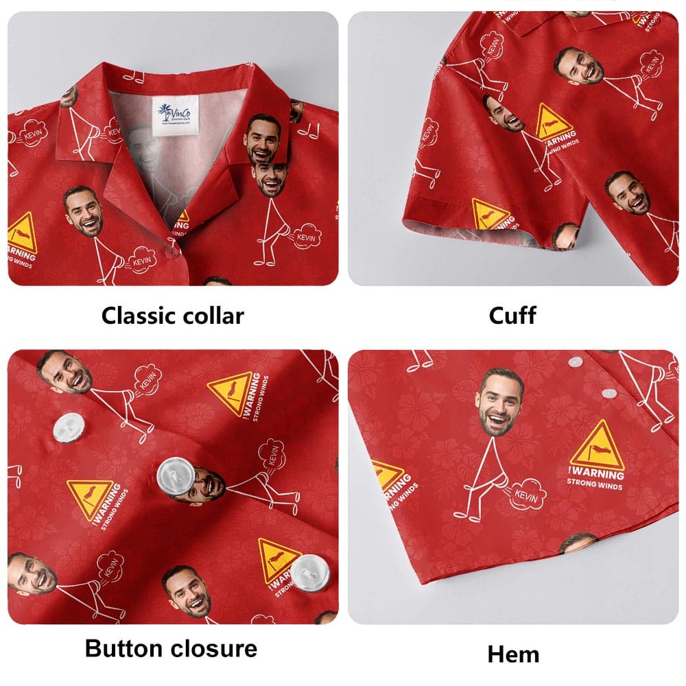 Funny Farting Dad Custom Face Hawaiian Button Shirt details