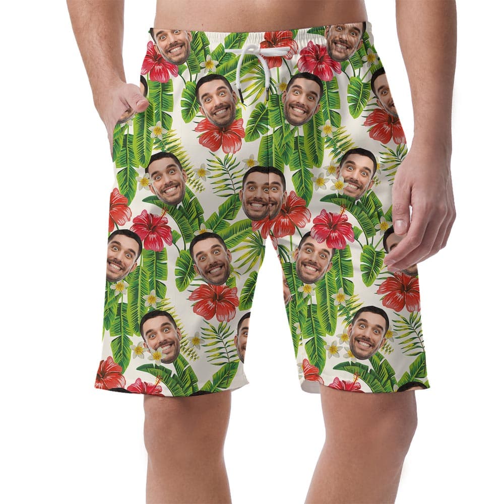 Funny Men's Banana Leaf Tropical Shorts With Face