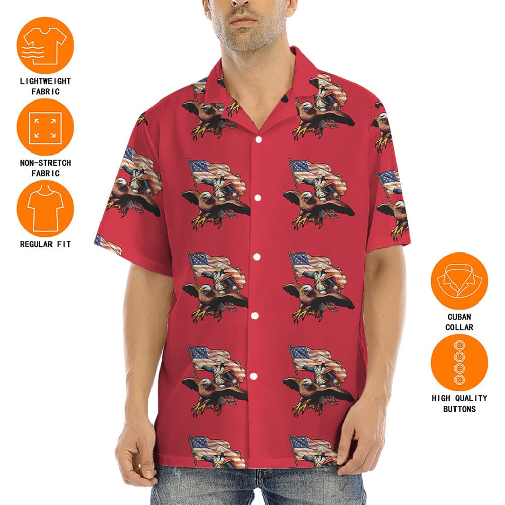 George Washington Riding Eagle American Flag Red Shirt