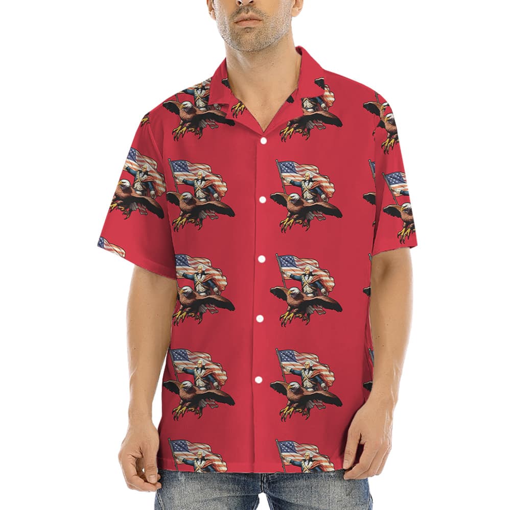 George Washington Riding Eagle American Flag Red Shirt (3)