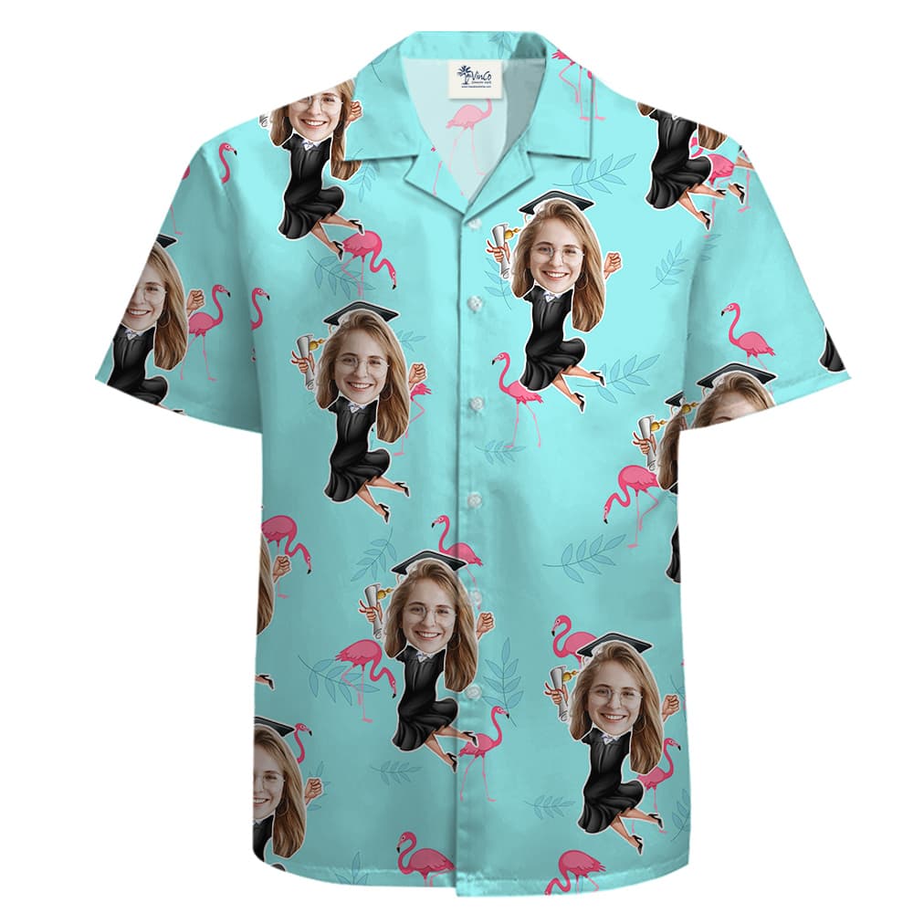 A Blue Short Sleeve with Flamingo and Custom Graduation Faces